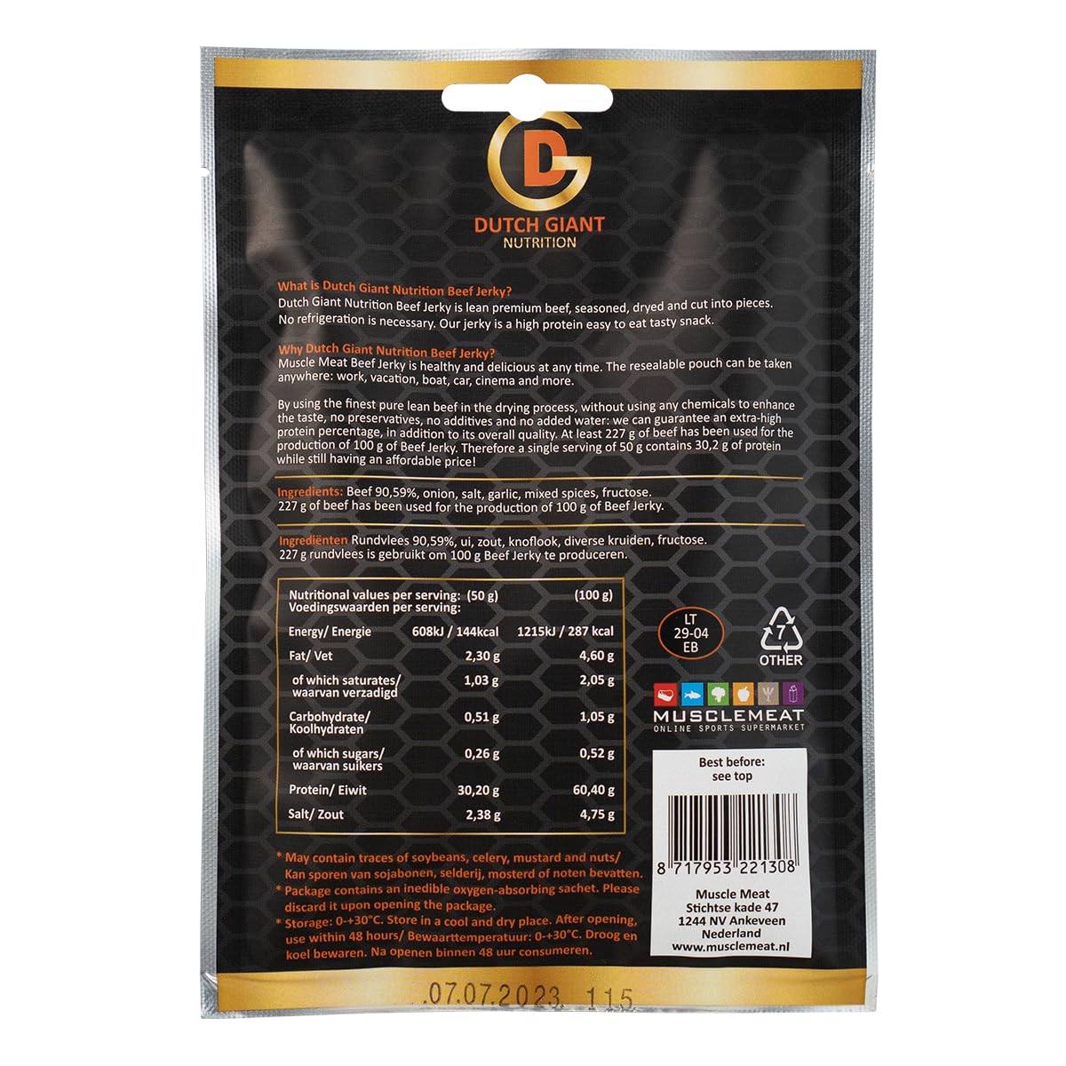 Dutch Giant Beef Jerky Original | 10 x 50 gram | 500g Boeuf Séché pour les gens | Viande séchée | Biltong | Nourriture Américaine | Snack | Ration de survie | Haute teneur en protéines | Musclemeat