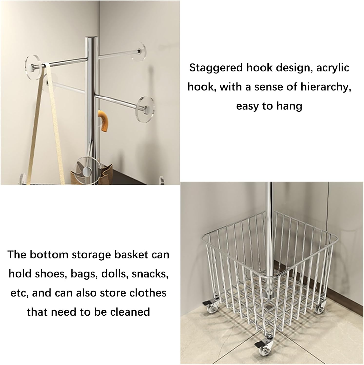 Coat Rack Stand Clothes Rack Stand, Garment Rack, Portable Hat Handbag Umbrella Shoe Items Storage Holder, Bedroom Entryway Office Shop Organizer, Movable Shelves