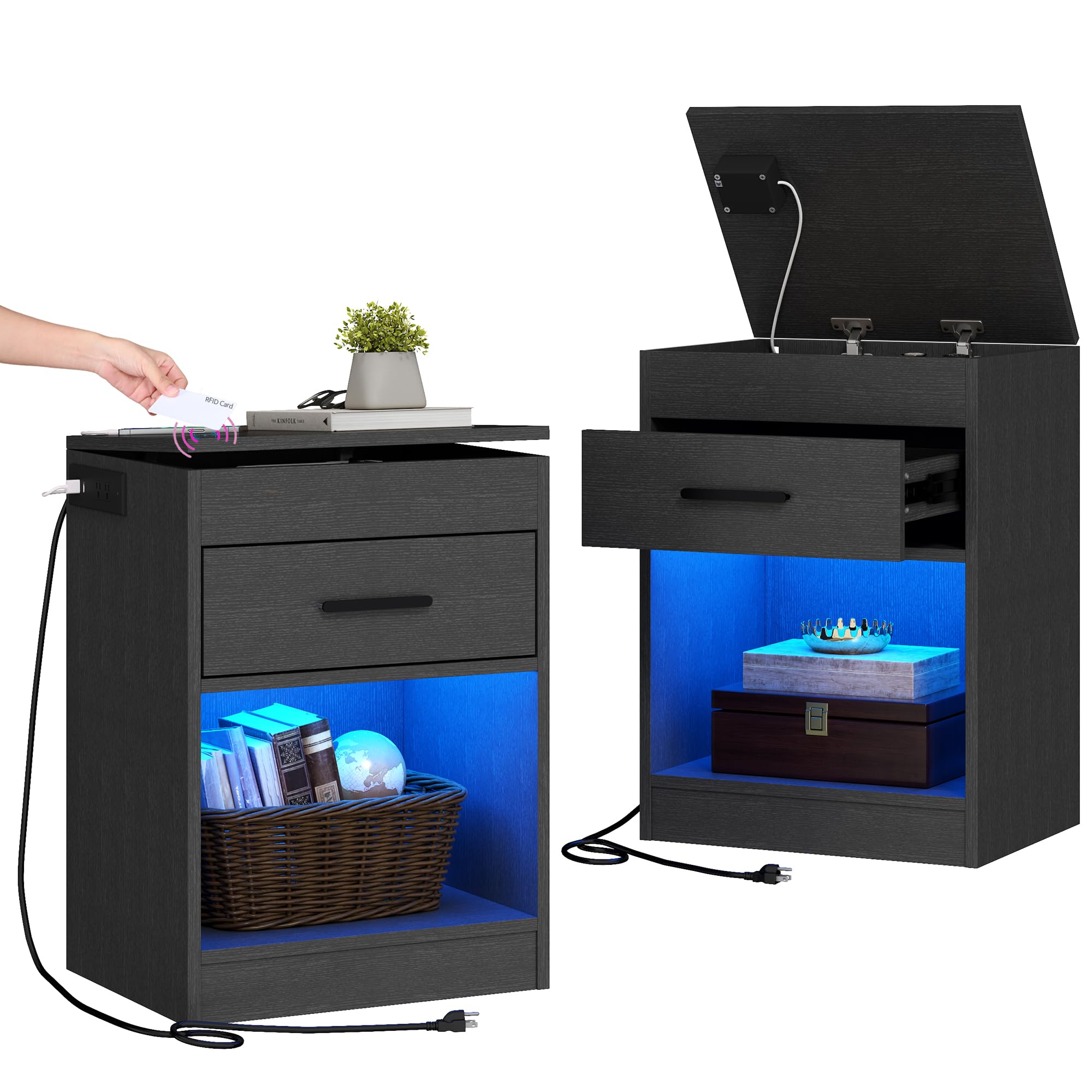 Amazon.com: Auromie Set of 2 Nightstand with Charging Station and