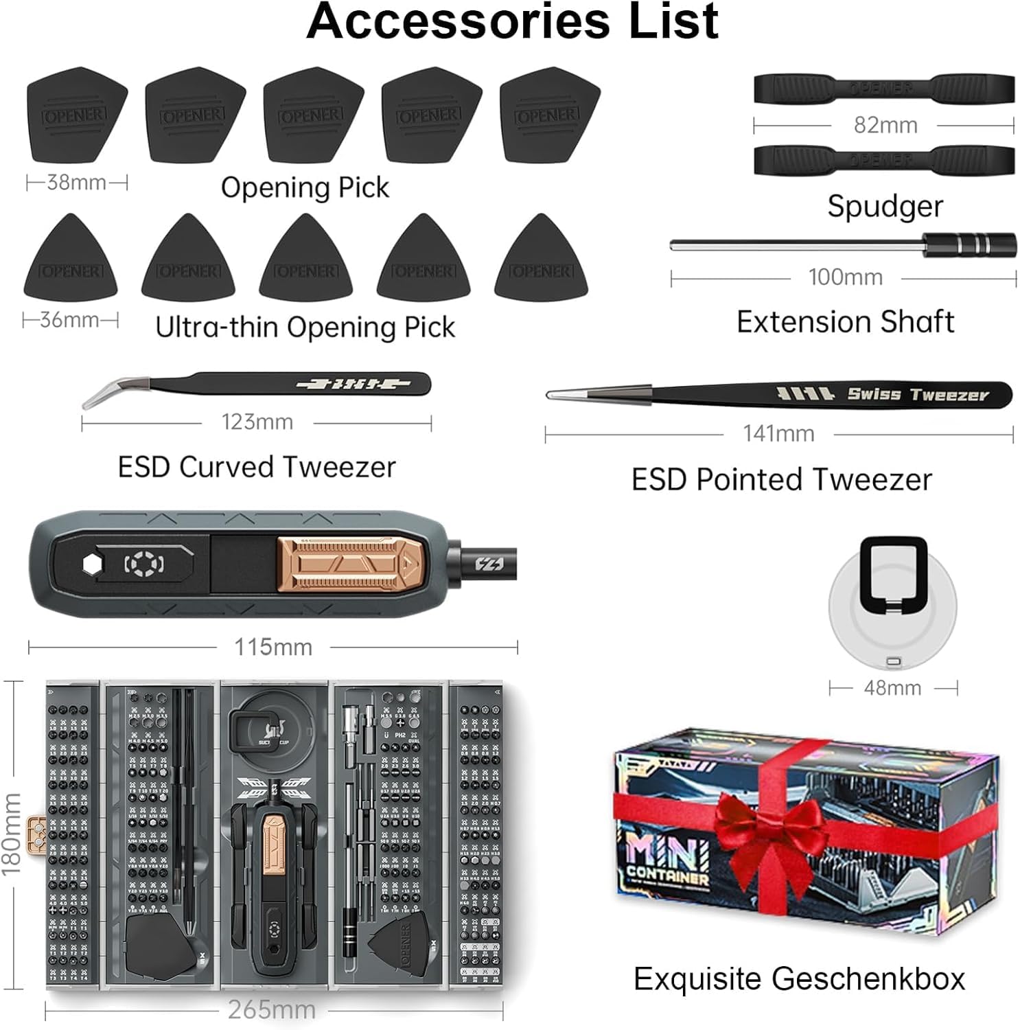Juego de destornilladores eléctricos de precisión, destornillador inalámbrico 180 en 1, 3 ajustes de par con 160 puntas de precisión magnéticas para computadora, laptop, iPhone, PS5, Xbox, reloj