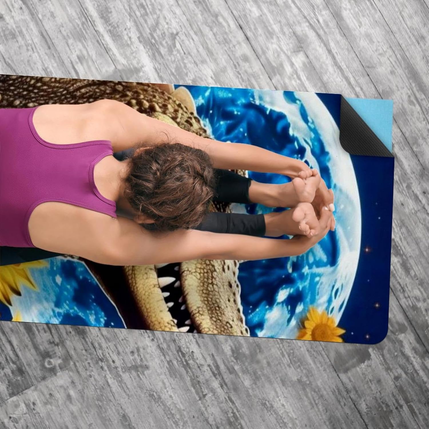 Yoga Towel, Crocodile Star Sunflower Non Slip Sweat Absorbent Hot Yoga Mat Towel for Hot Yoga, Pilates and Fitness - 72.8" x 26.8"