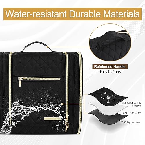 Miniatura 4 de Neceser colgante para mujer, bolsa de aseo personal, bolsa de cosméticos de tamaño completo, bolsa de maquillaje de viaje, organizador, Negro -,