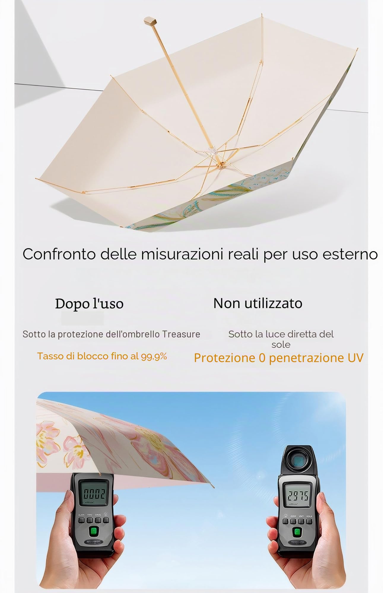 UPF50+ Protezione UV Ombrello da viaggio compatto e leggero Mini portatile antivento Forte impermeabile Pieghevole Ombrellone da sole Alla moda Design floreale per le donne
