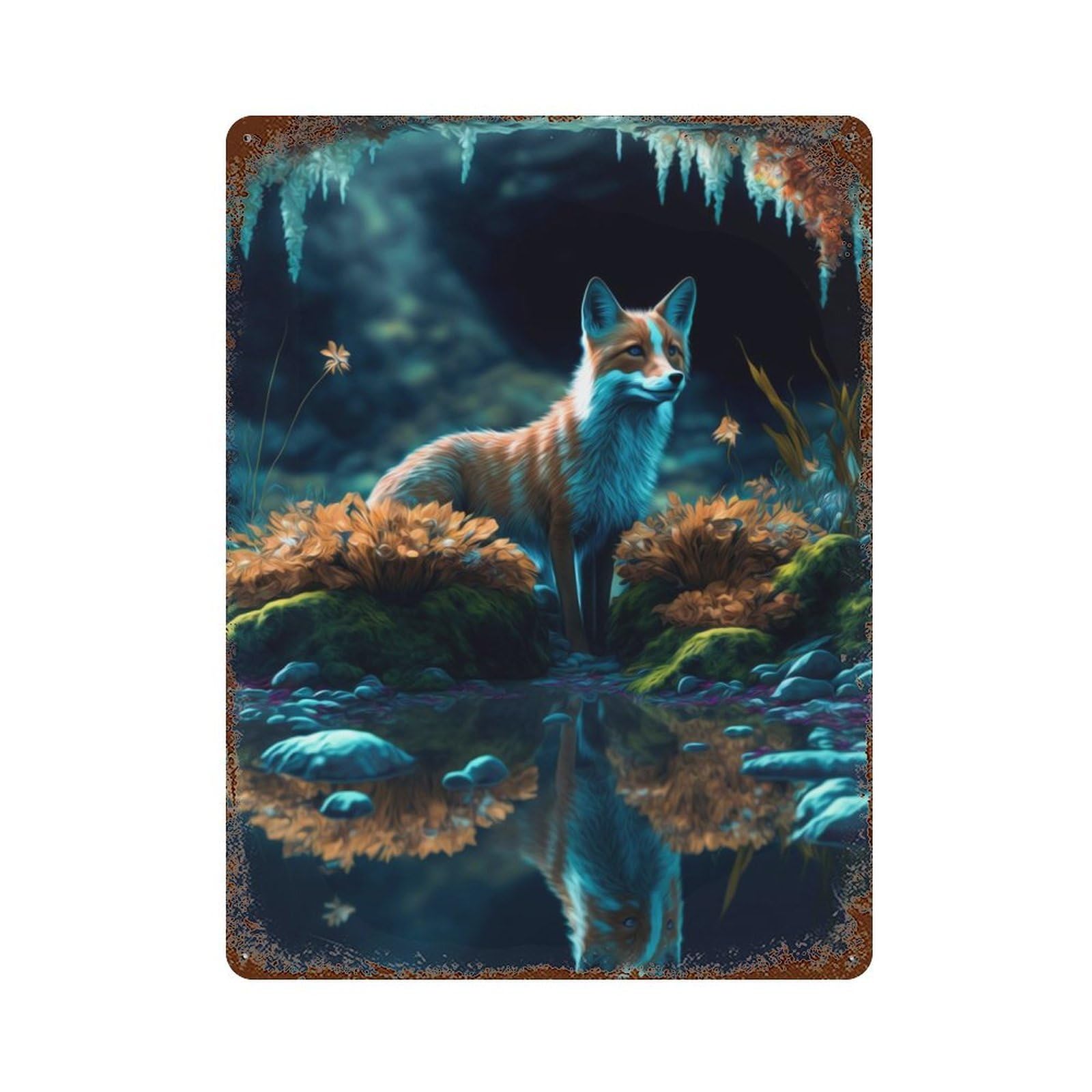Fox Decorative Tin Sign 15.7"x11.8", Ideal for Cafe, Home Bar And Lounge Decor