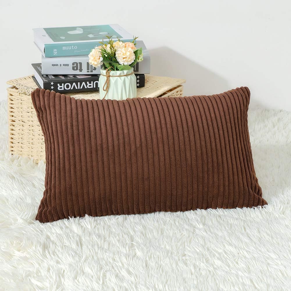 Soft Corduroy Corn Striped Velvet Series Decorative Throw Pillow, 18" X 18", Purple, 2 Pack