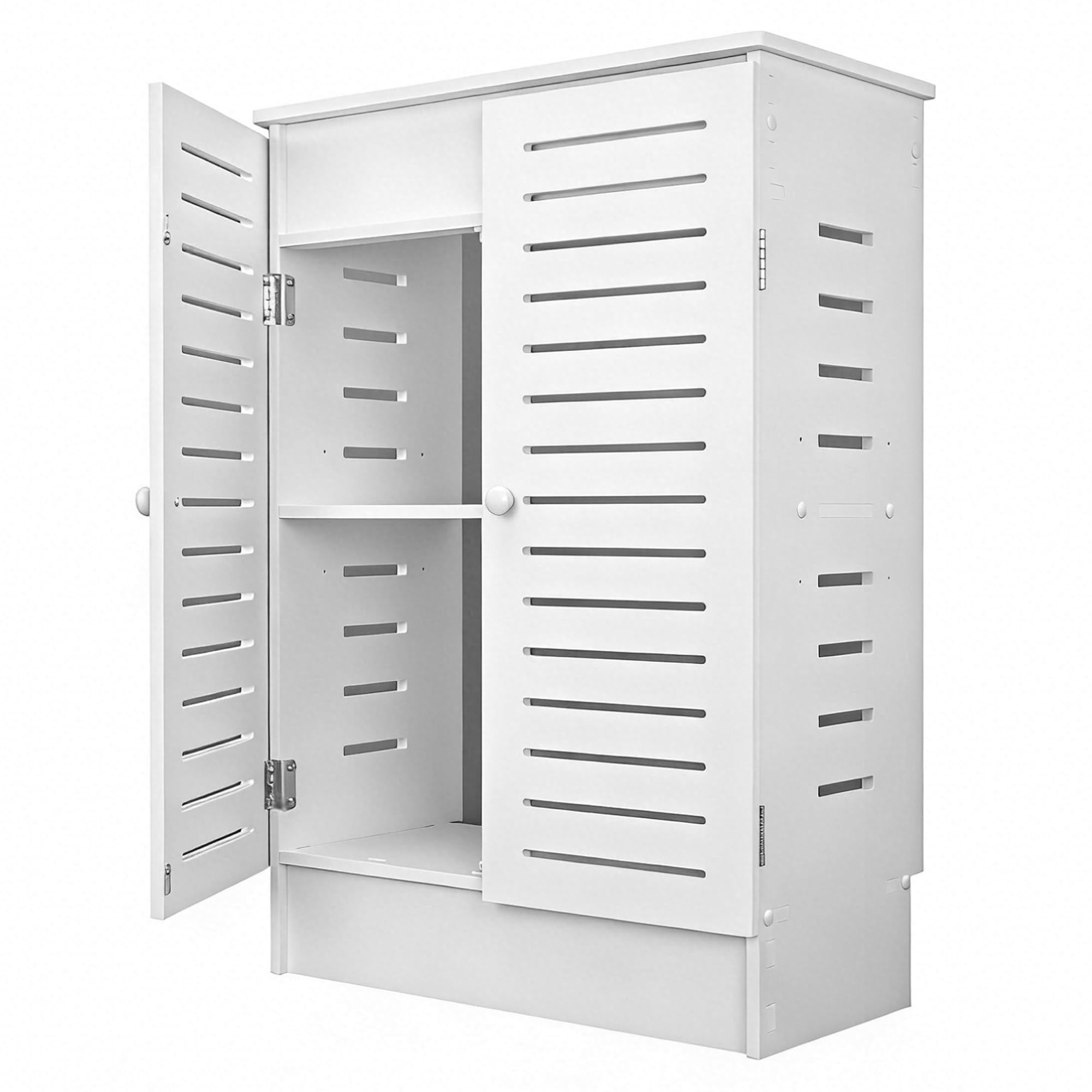 bimiti Armoire de Rangement pour Routeur Wi-FI, Armoire pour Routeur Bois | pour Salon, Rangement Câbles Électroniques, Équipements Multimédias, Montage au Sol Blanc 70x25x50cm 2 Niveaux