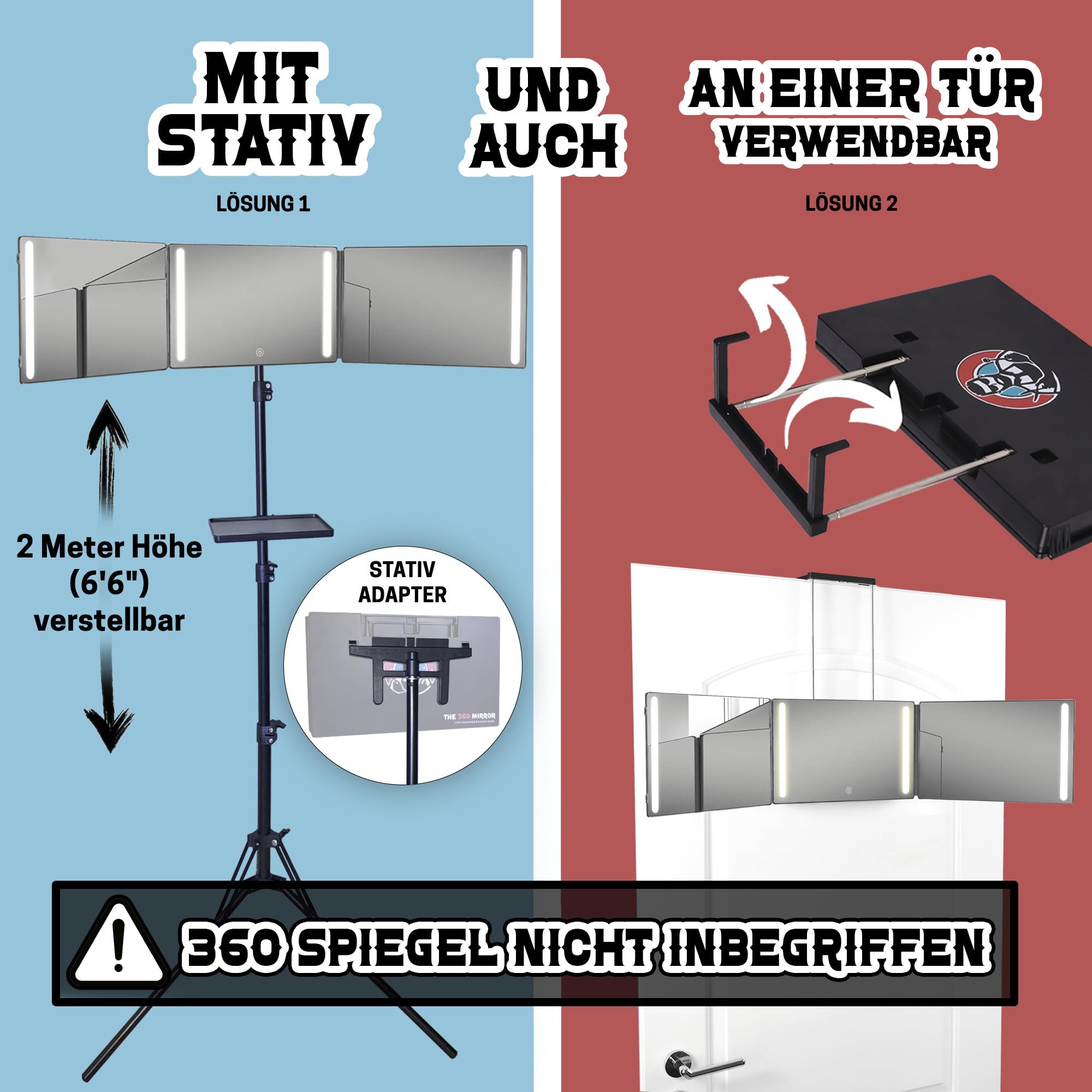 LIPFISBARBERSHOP.COM Stativadapter – Kompatibel mit dem Standard 360° 3-Wege-Portable True Crystal Spiegel für ergonomische, präzise & stabile Anwendung – Zubehör für Haarschnitt und Make-up