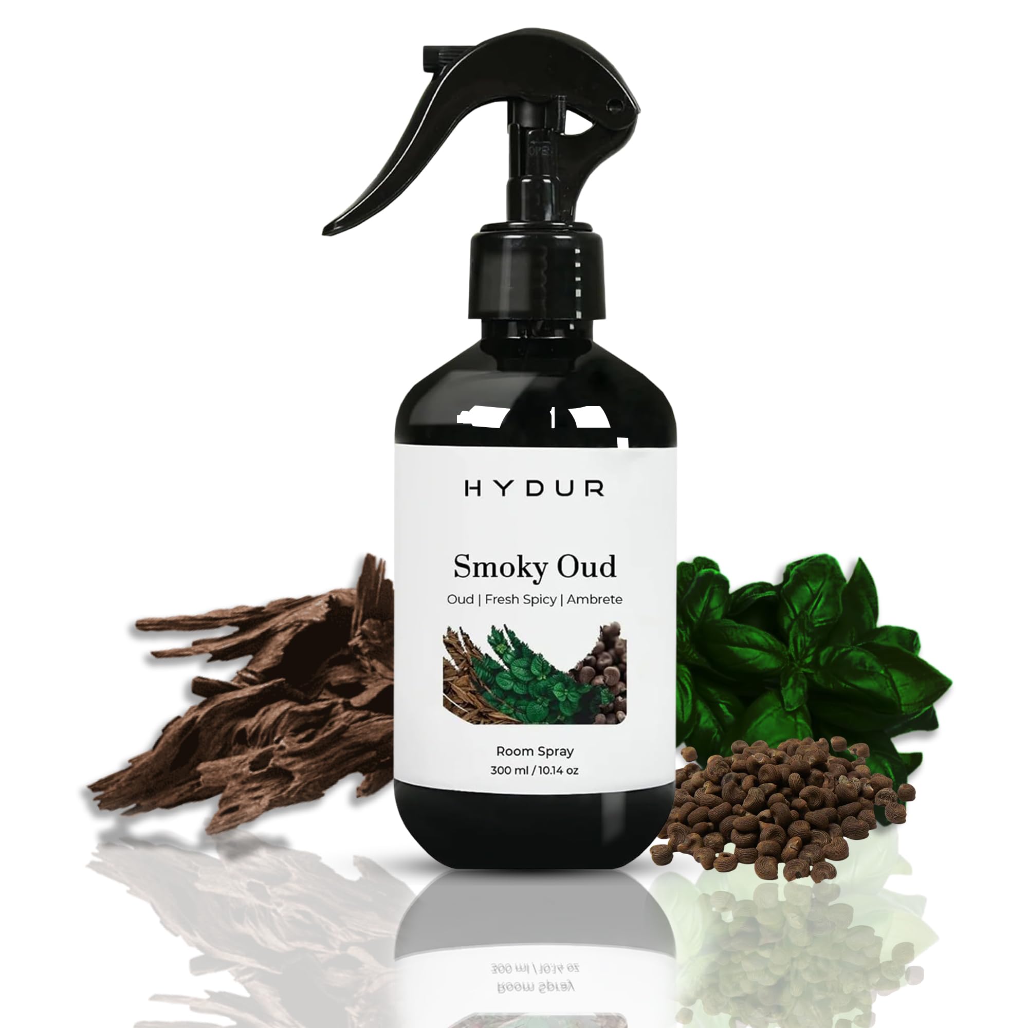 Hydur Smoky Oud Room Spray | Luxurious and Alluring Fragrance | Woody and Fresh Spice Notes Scent | Home, Office, Car and Bathroom Air Freshener | Travel Friendly Fine Mist Trigger 300ml Bottle — image 1