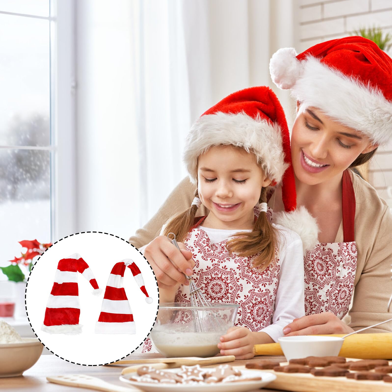 Sewroro Sombreros de Navidad para Fiestas 2 Piezas Gorros de Vestir Rojo y a Rayas Accesorios para Disfraces Navideños Decoración para Eventos y Actuaciones Festivas