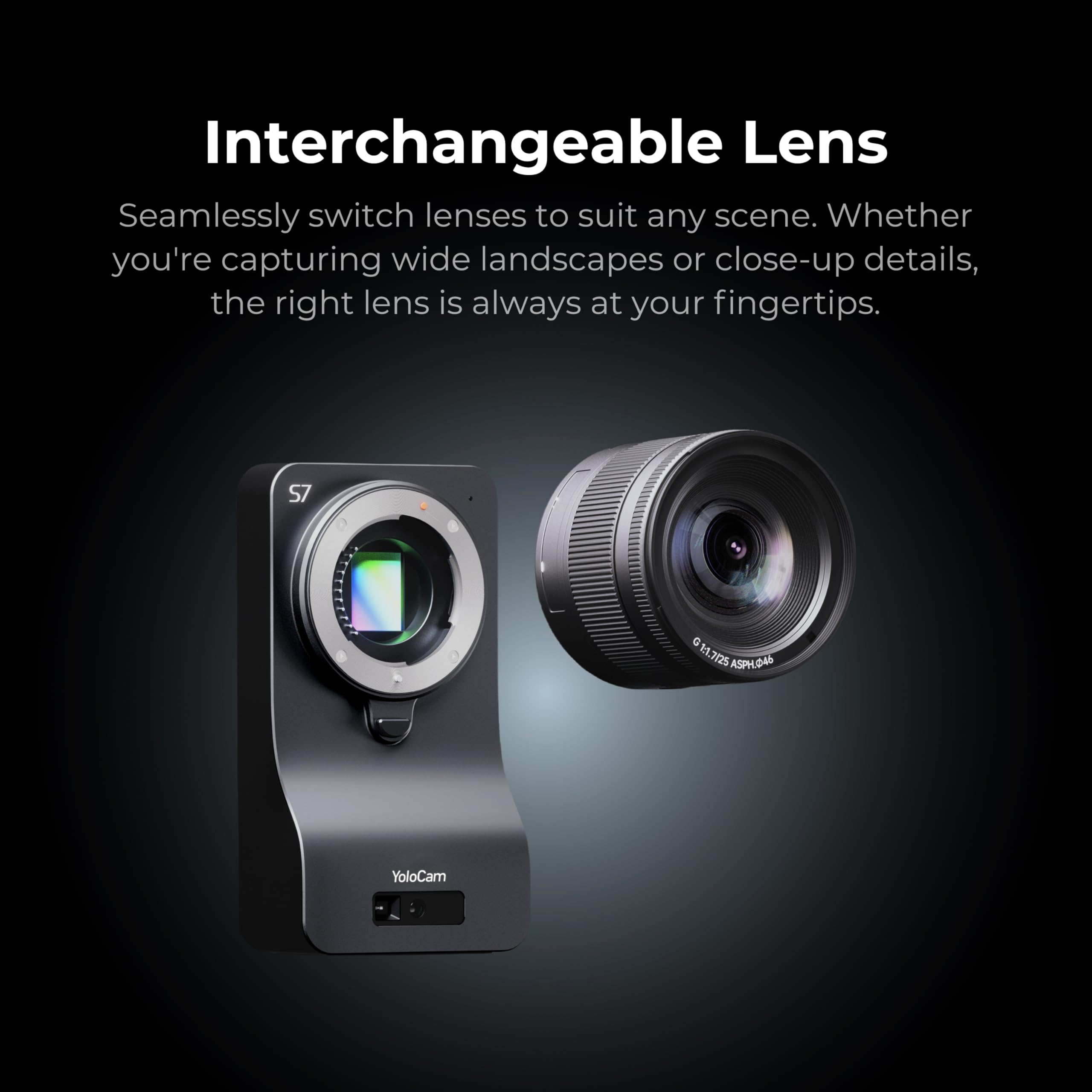 YOLOLIV YoloCam S7, 4K/60 fps-livestreamcamera, ToF-autofocus, MFT | Verwisselbare lenzen (niet inbegrepen), 4/3" IMX-sensor, DUAL NATIVE ISO, AI COMPOSER, HDMI- a USB-uitgang voor PC/Mac