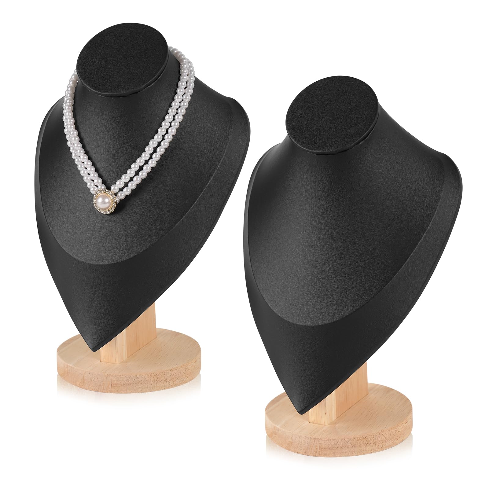 Présentoir à bijoux en bambou pour collier, porte-bijoux vertical noir de 29 x 19 cm pour vitrine