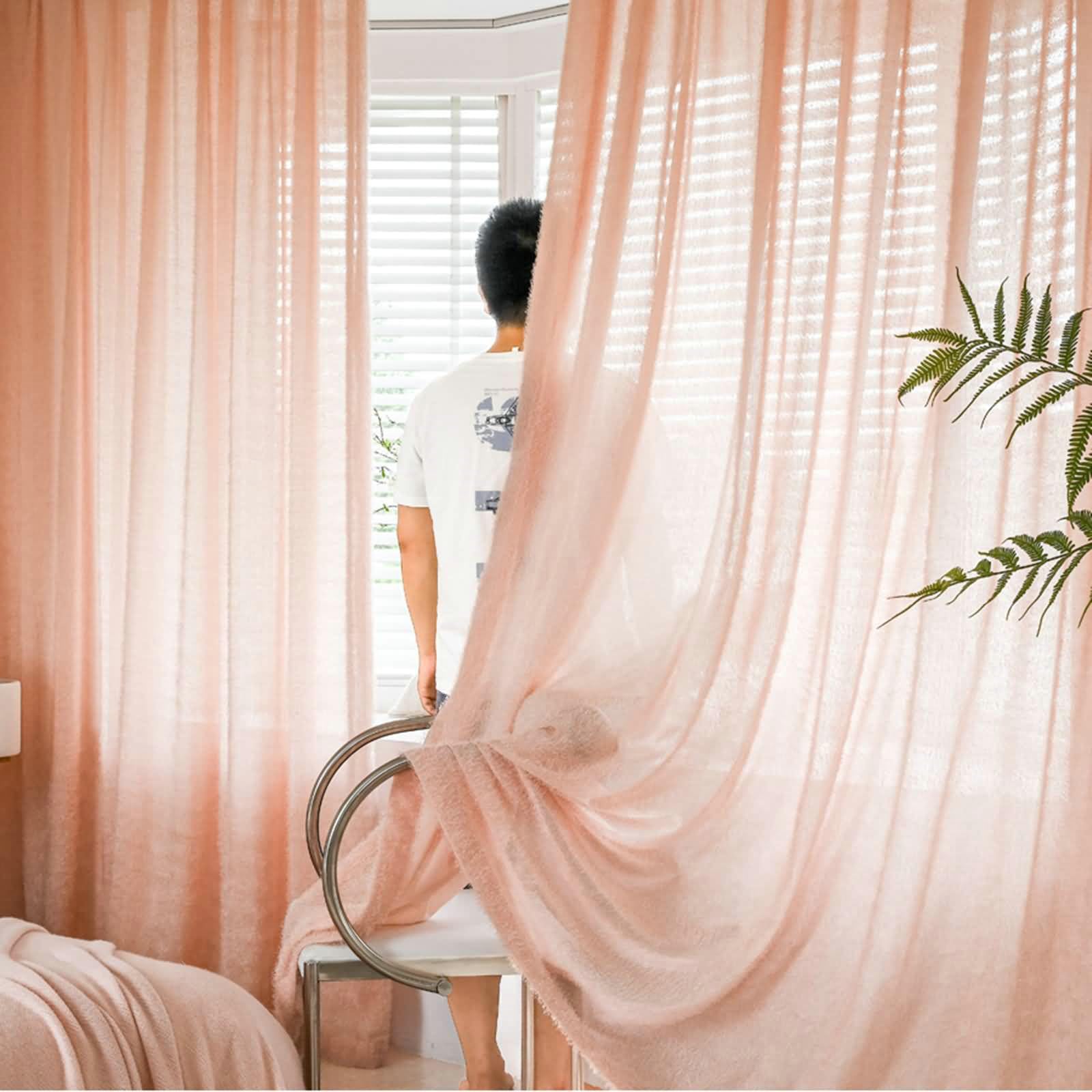 Lot De 2 Rideaux Transparents Pastoraux 100x130 Cm - Polyester, Décoration Fenêtre Salon Chambre