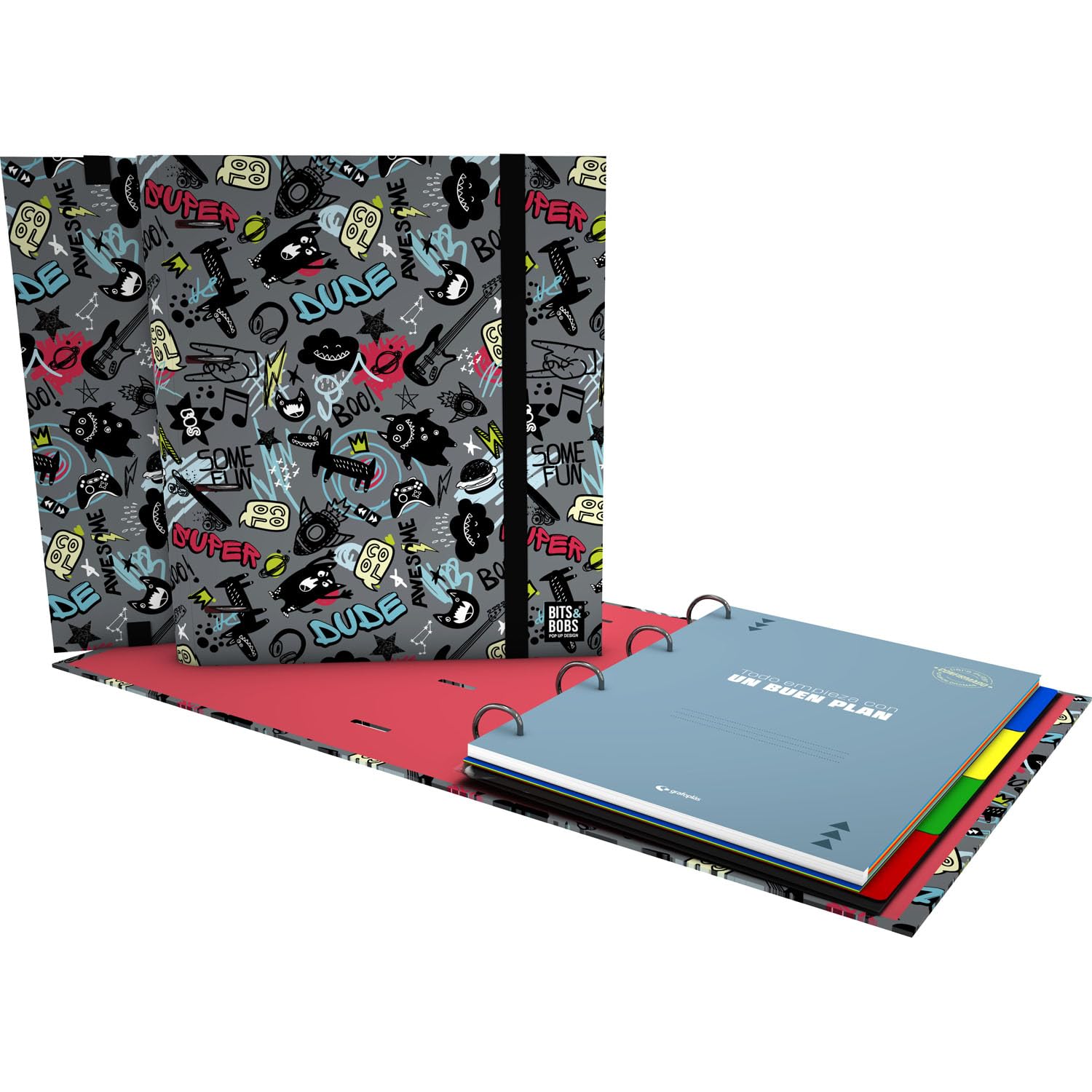 Grafoplas - Carpesano A4 Rings, Carpebook Bits&Bobs Awesome, Includes Refill + Dividers + Planner + Stickers + Transparent Envelope, Perfect for Schoolchildren