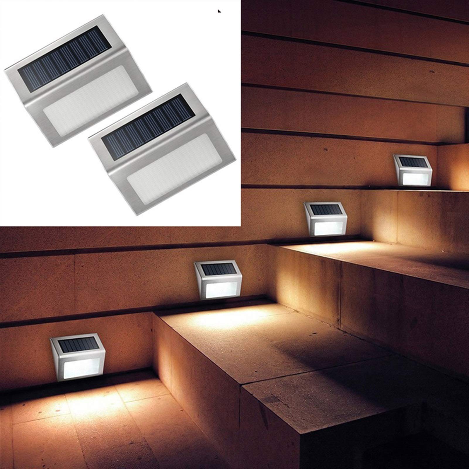 Światła na zewnątrz 2 Pack Solar Wall Ogrodowy Lampka Schody Outdoor Led Step Schody Światło 3leds Wodoodporna Ogród Ze Stali Nierdzewnej Gospodarstwa Domowego Oświetlenie uliczne