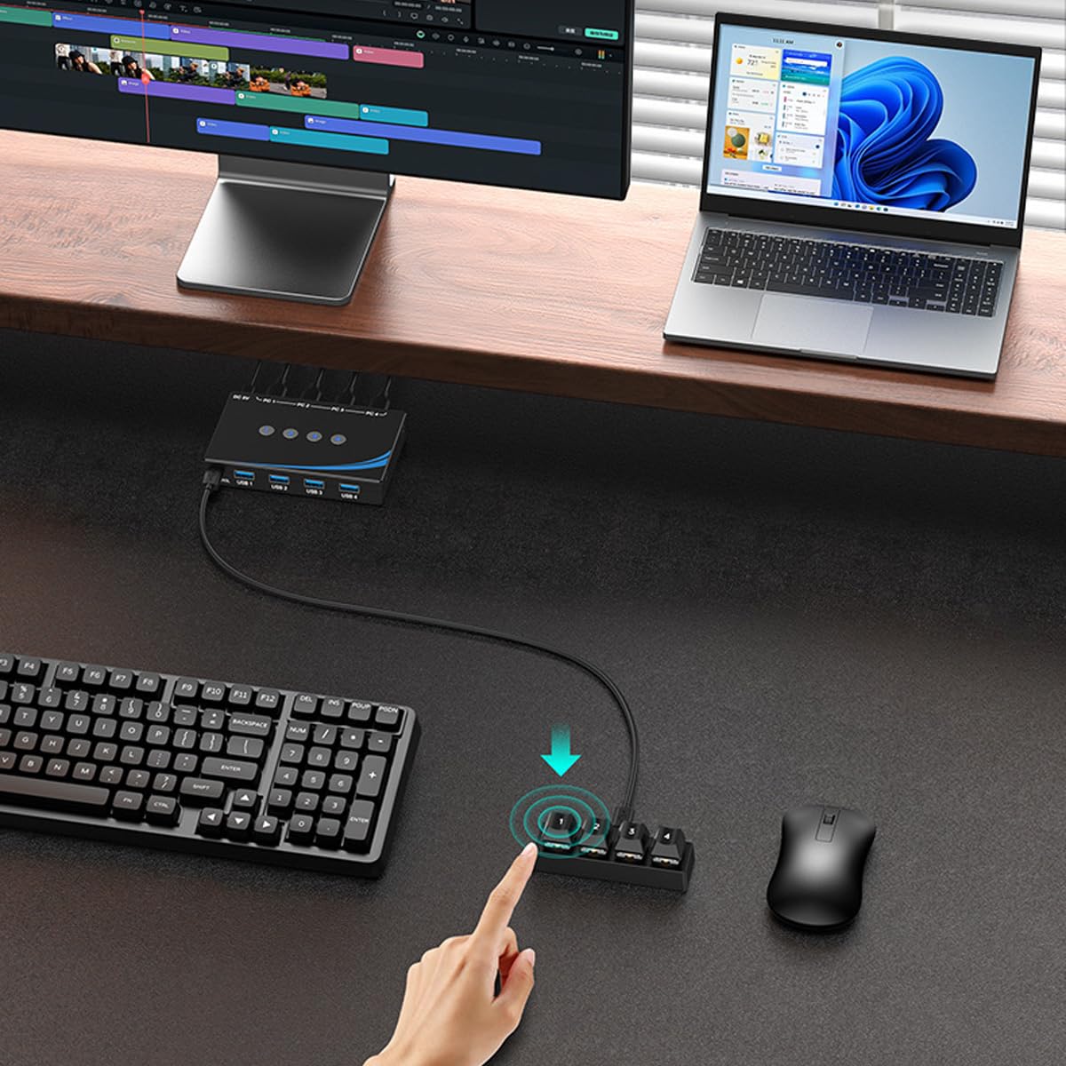 Ubric Switch USB 3.0 4 ingressi/4 uscite con cavo dati USB 3.0 AM-AM, 4 porte di condivisione per computer con supporto per tastiera, mouse, scanner e stampante