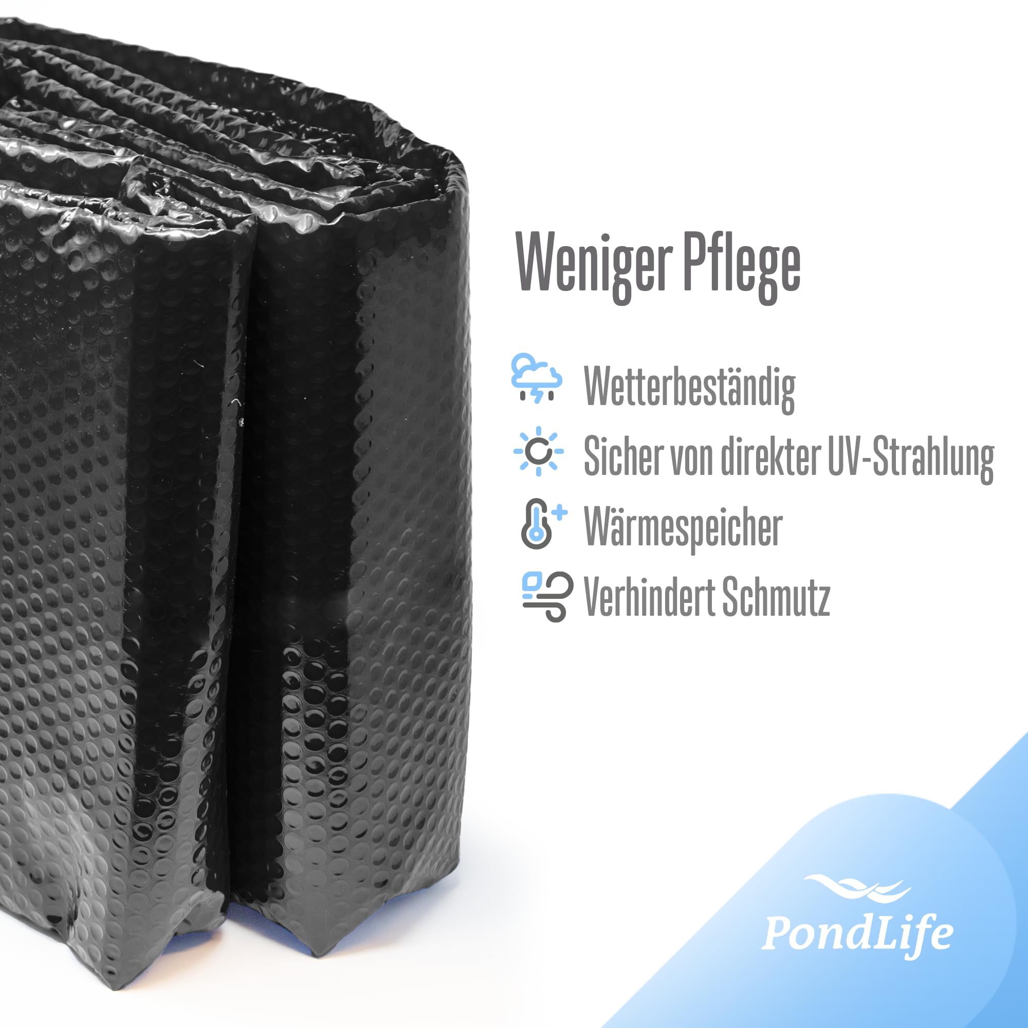 Pondlife Solarfolie schwarz eckig, 400µ, 2x4m, Noppenfolie Poolabdeckung zuschneidbar, Poolheizung Wärmeplane