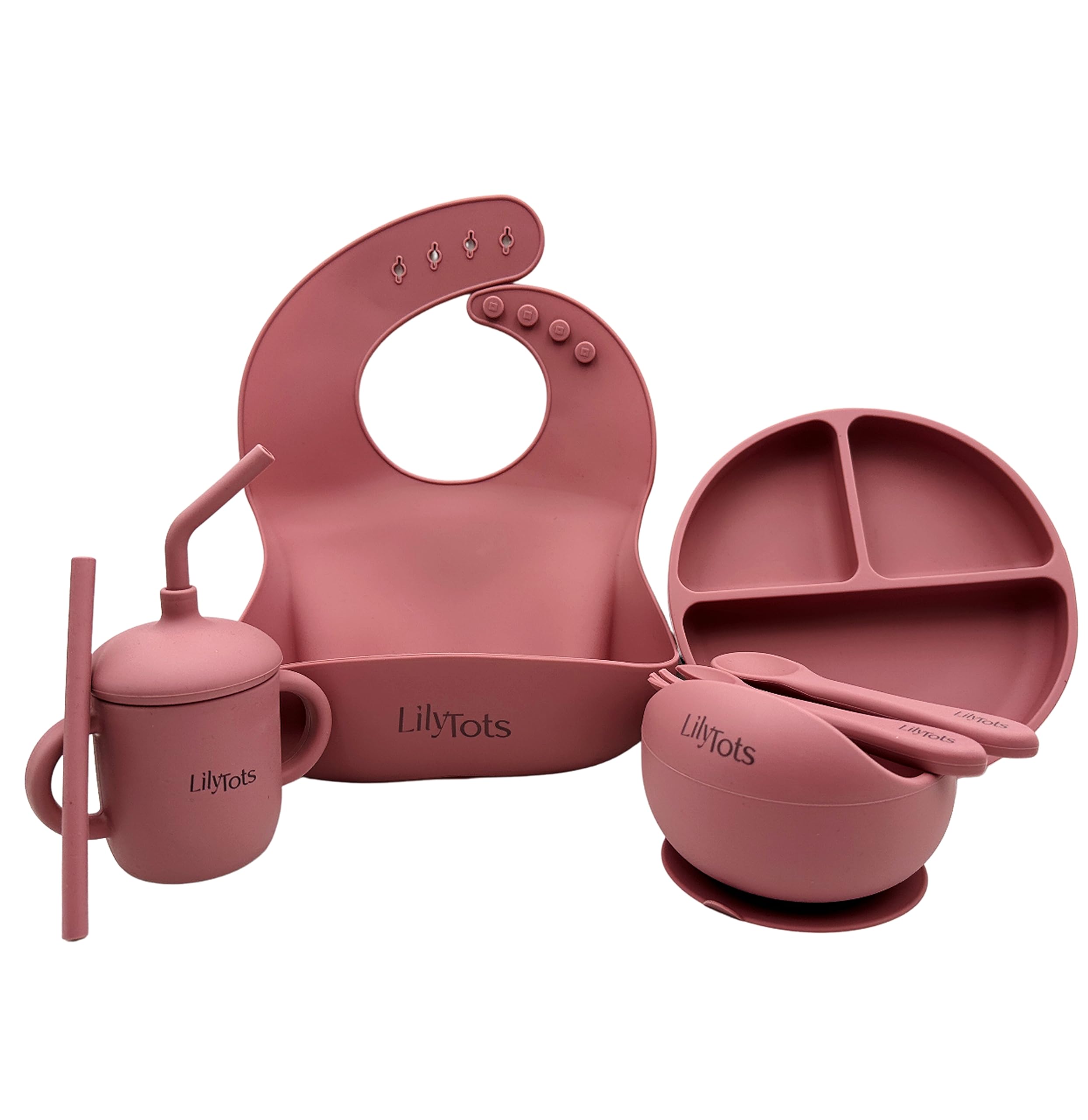 LilyTots™ Silicone Tableware Meal Set for Baby led Weaning, Self Feeding Made-of Non Toxic Soft BPA Free Food-Grade Silicon with Strong Suction Base to Avoid Spillage (Rose Taupe)