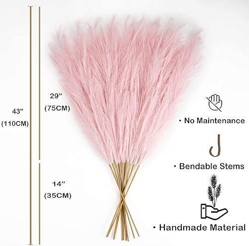 Miniatura 3 de EVODIS Hierba de Pampas Falsa 6 Tallos, Hierba de Pampas Artificial - 43 pulgadas Total Extra Grande Hierba Pampas Alta Pomposa Boho Arreglo Floral