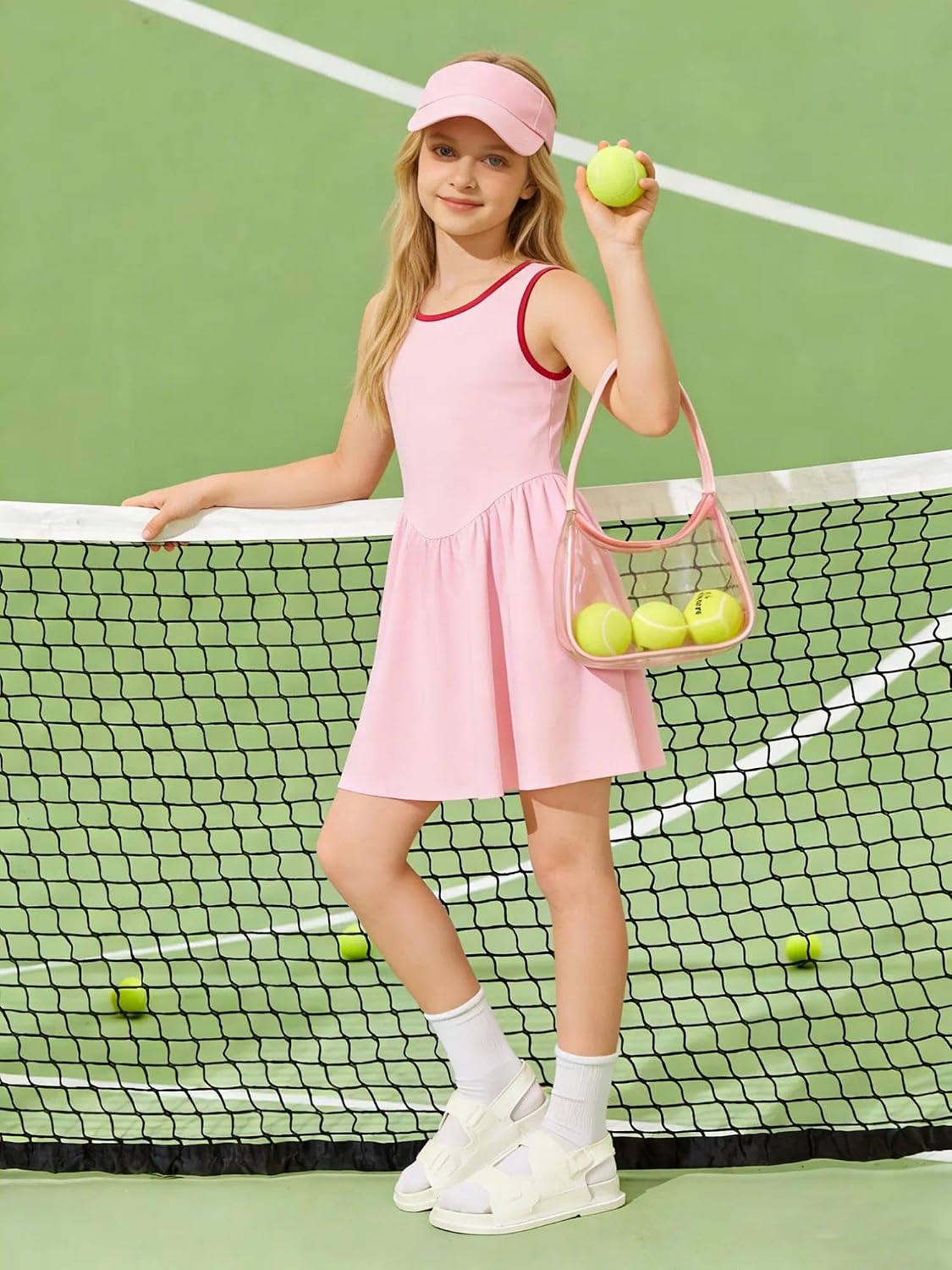 Girls Tennis Dress Athletic Sleeveless Contrast Trim Drop Waist Flowy Sporty Summer Dresses