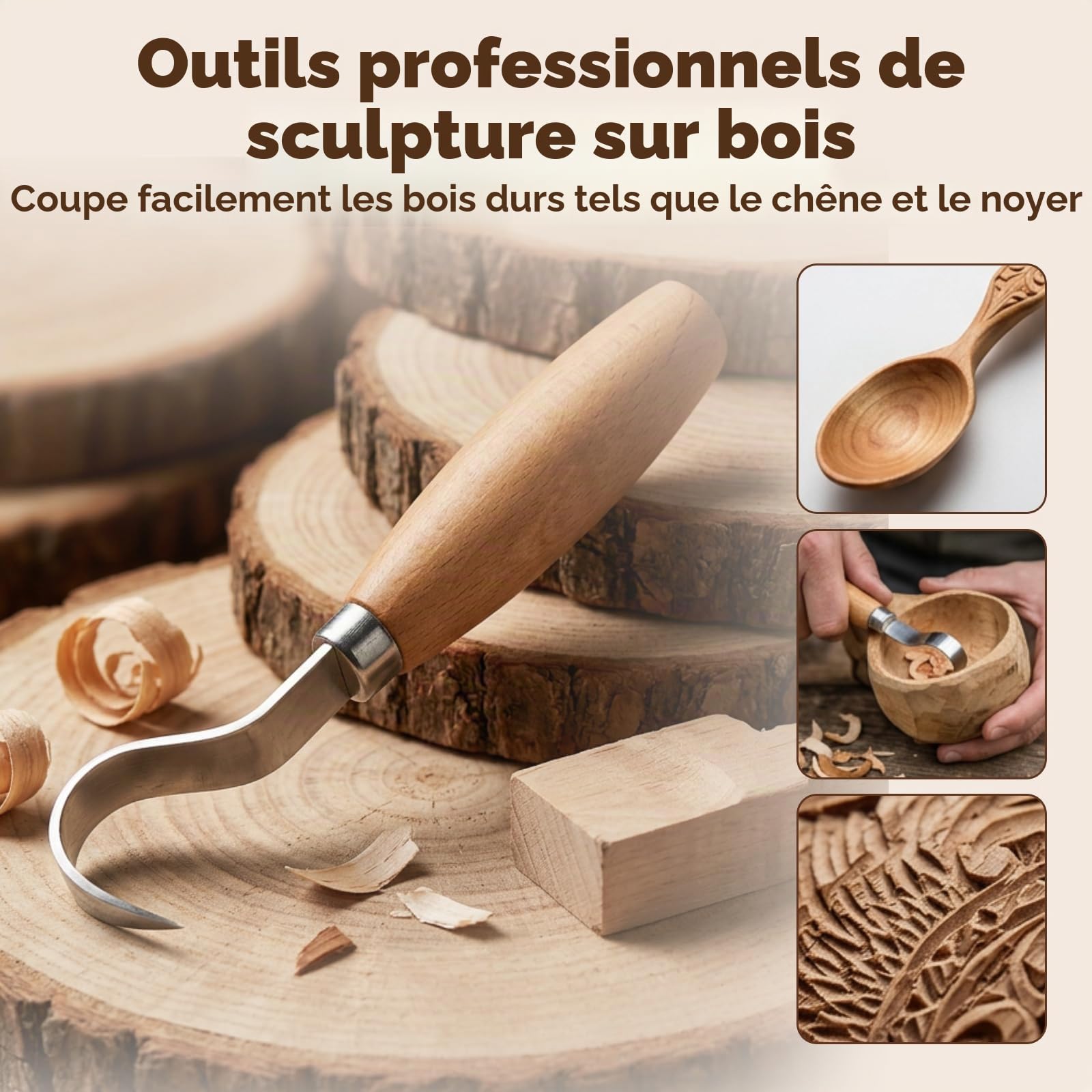 Couteau Sculpture Bois,Couteau à Crochet Ergonomique Professionnel pour Sculpture sur Bois,et Sculptures Créatives, Adapté aux Sculpteurs Débutants et Confirmés pour Finitions Détaillées
