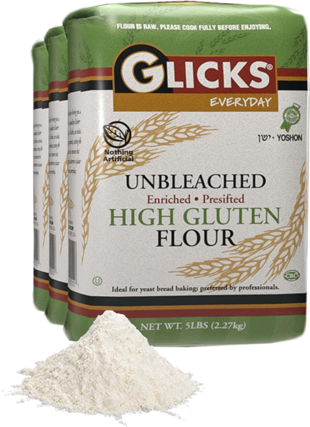 Glicks Unbleached High Gluten Flour, (3x5lb = 15 Pounds