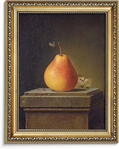 AIMAILON Gold Framed Artwork Wall Art for Wall Decor Rustic Big Fall Pear Fruit 