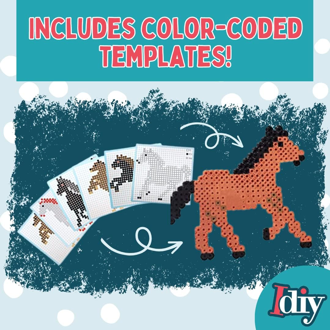 Fuse Beads Super Value Kit- 4000 Beads- Horse Adventure- Includes 10 Colors, 2 Peg Boards, Tweezers, Ironing Paper & Design Templates- DIY Art Craft Project for Kids Vacation, Camp or Gift image 4