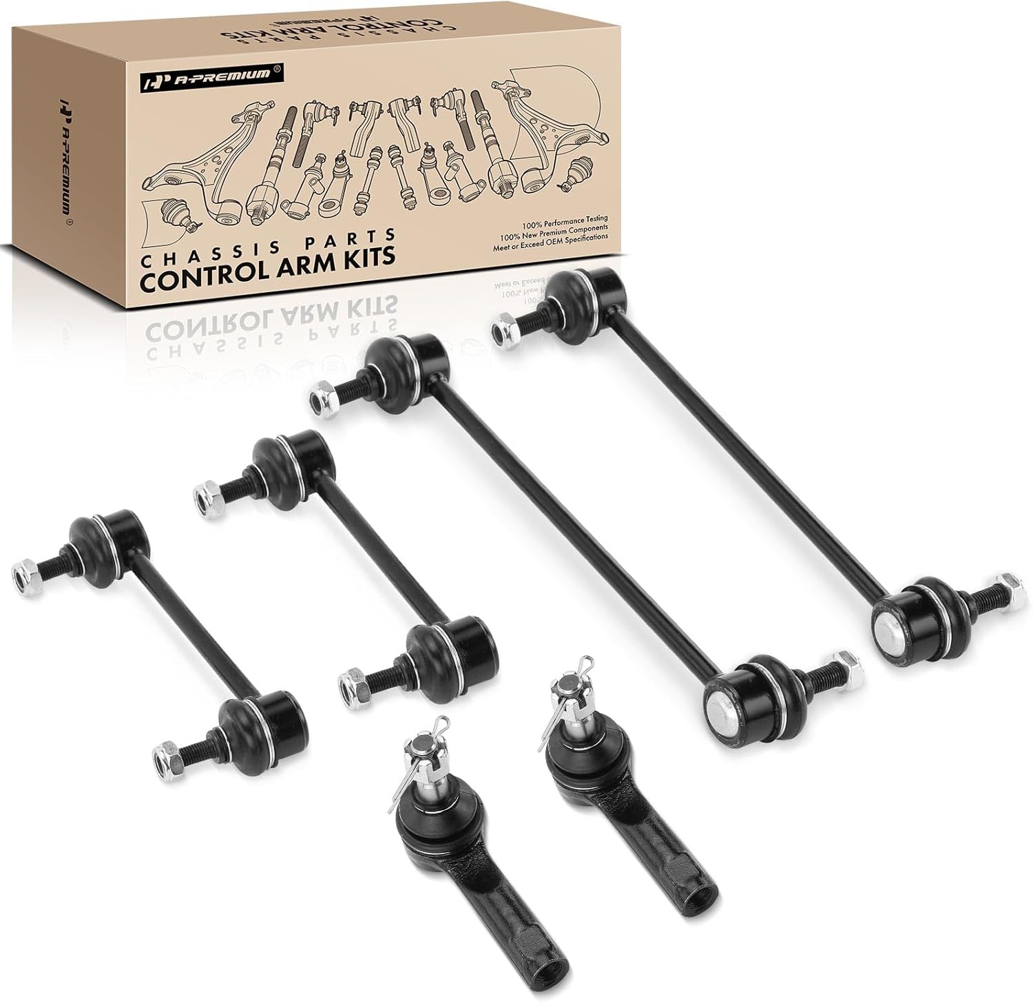 A-Premium Set of 6, Front & Rear Sway Bar Link, Front Outer Tie Rod End, Compatible with Mazda Protege 2001-2003, Protege5 2002-2003