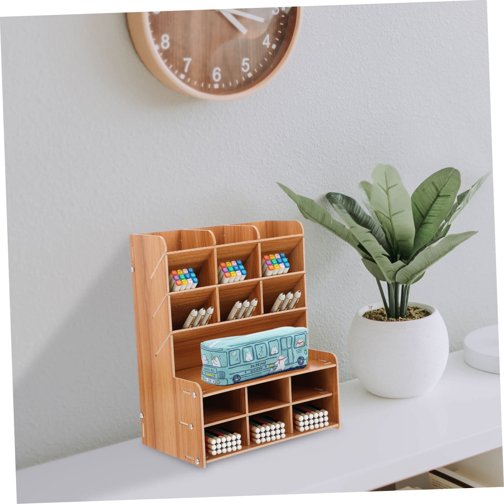 Holibanna Portalápices Creativo de Madera Diseño Simple y Limpio, Caja Organizadora Fácil de Limpiar para Escritorio y Almacenamiento de Papelería en Oficina