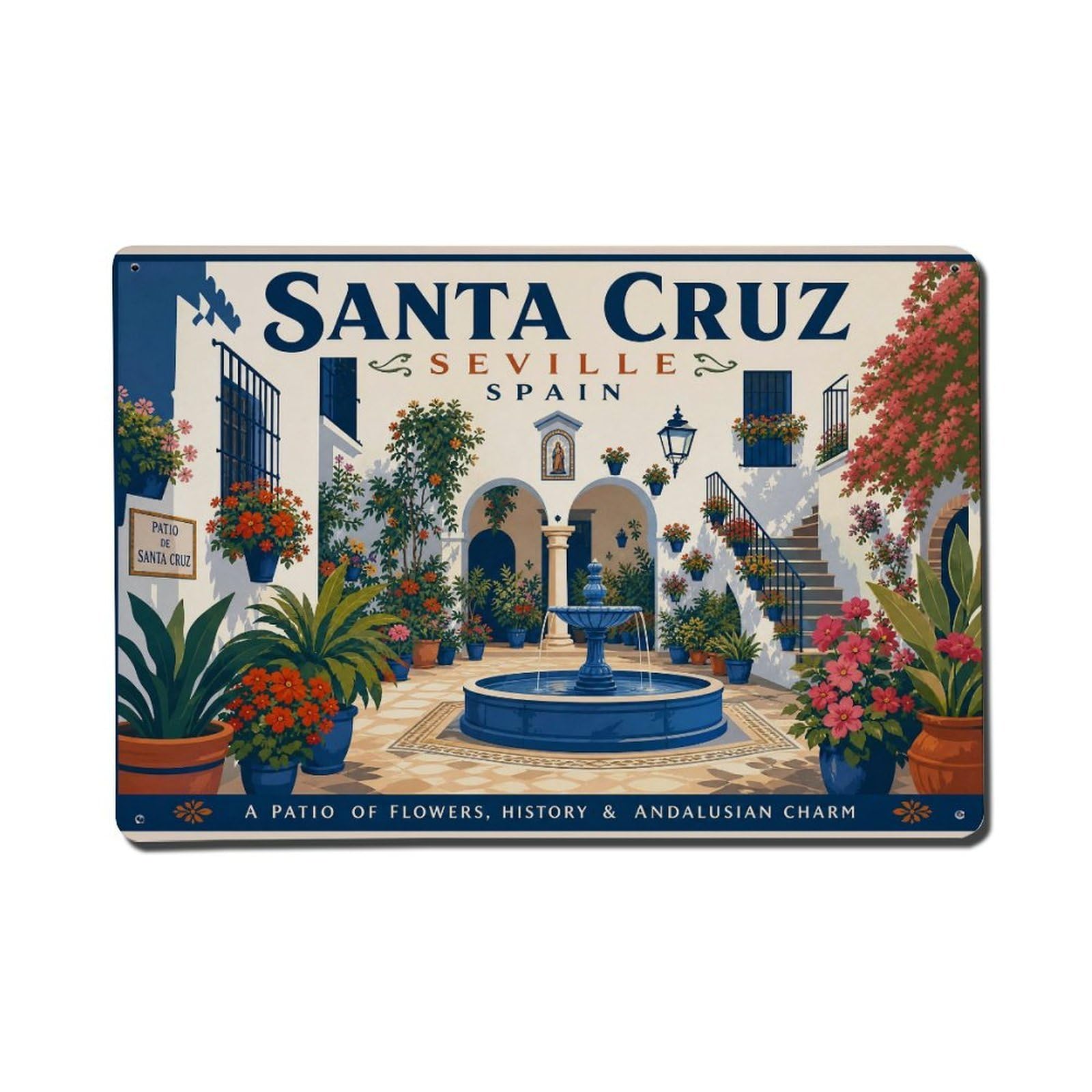 Metal Tin Sign Spain Santa Cruz Vintage Travel