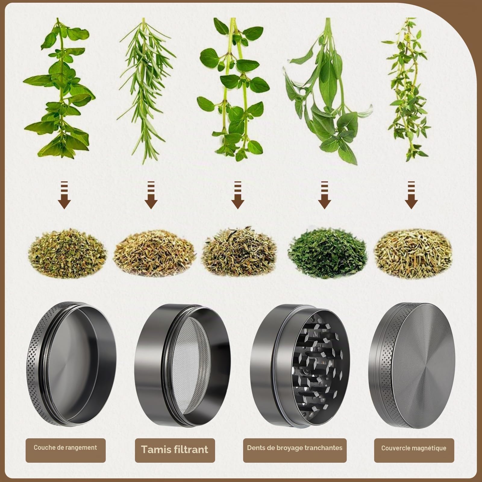 Grande Boîte de Rangement en Bambou avec Serrure à Combinaison, Boîte de Rangement en Bois avec Plateau Roulant Amovible, Broyeur, 2 Bocaux en Verre, 2 Tubes Coniques et Tous Accessoires