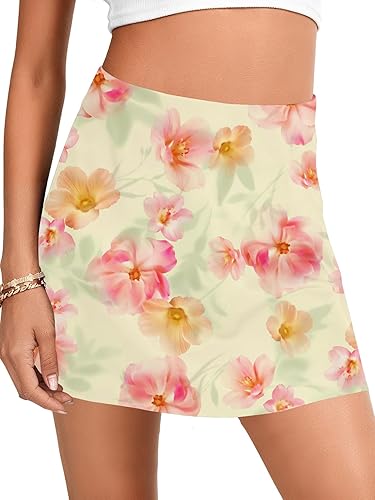 LYANER Women's Satin Silky Mini Skirt Elastic High Waisted Side Zipper A Line Fl