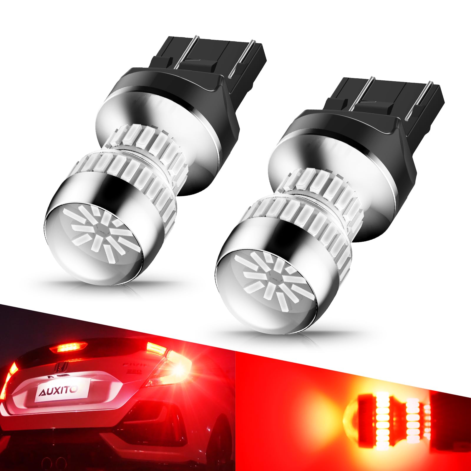 AUXITO 2025 Upgraded 7440 7443 LED Bulb Red for Tail Lights Brake Lights, 400% Brighter T20 W21W 7441 7444 LED Lights with Projector for Stop Tail Brake Turn Signal Lights, Pack of 2