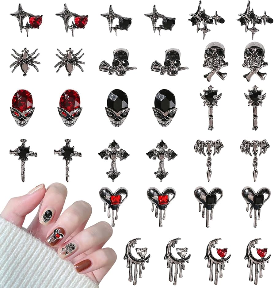 dハロ　ネイルパーツ Amazon.co.jp: ハロウィン ネイルパーツ 32個セット クモ スカルヘッド