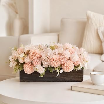 Artificial Flower Table Centerpiece Summer Arrangement with Tray, Champagne
