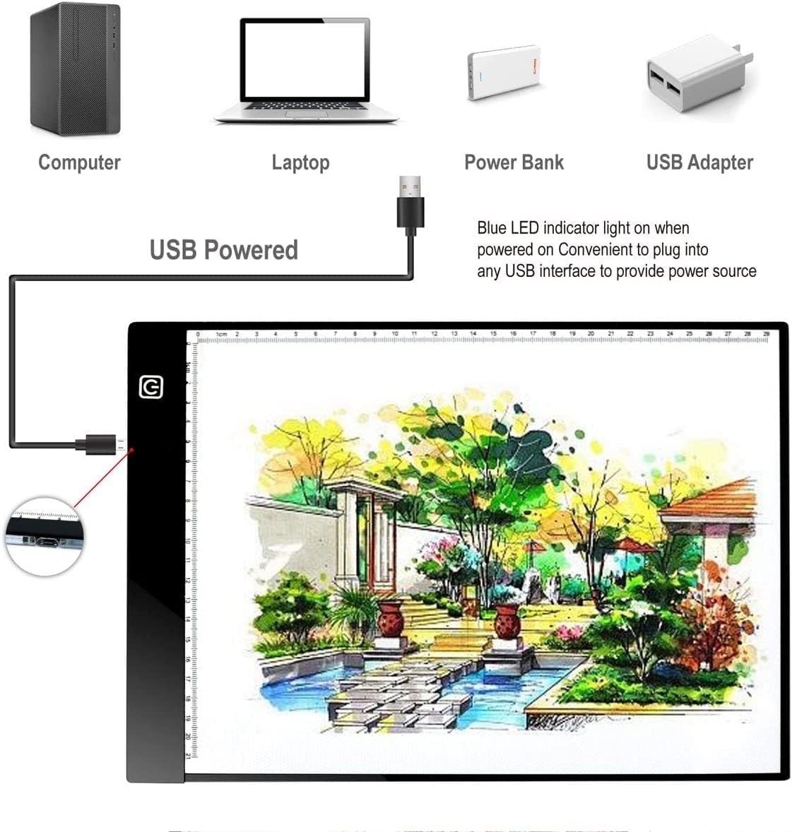 Smart Star Portable A4 Ultra-Thin LED Light Box Tracer USB Power Cable Dimmable Brightness LED Artcraft Tracing Light Box Light Pad for Artists Drawing Sketching Animation Stencilling X-rayViewing
