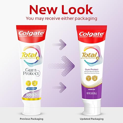Vista 2 de Colgate Total Active Prevention Gum Protect Pasta de dientes blanqueadora, paquete de 3, pasta de dientes para gingivitis sin SLS para sangrado