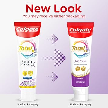 Colgate Total Active Prevention Gum Protect Whitening Toothpaste, 3 Pack, SLS Free Gingivitis Toothpaste for Bleeding Gums, Redness, Inflammation, Irritation, and Sensitivity, 3.0 oz