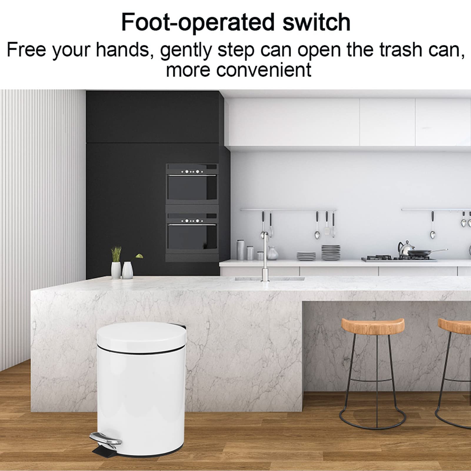 Restokki 5L Stainless Steel Step Trash Can Garbage Container Bin with Lid, Bathroom Trash Can for Bathroom Kitchen