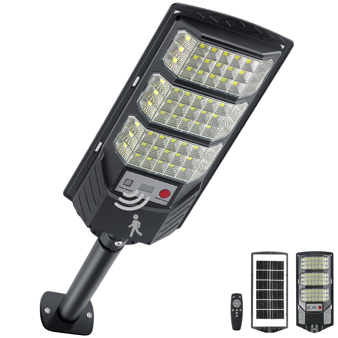 YACAISI ampade da terra solare esterna, luce solare esterna 8500K, illuminazione allagata a LED impermeabile tramonto all'alba con sensore di movimento e telecomando, luci di sicurezza per pa (1PACK)