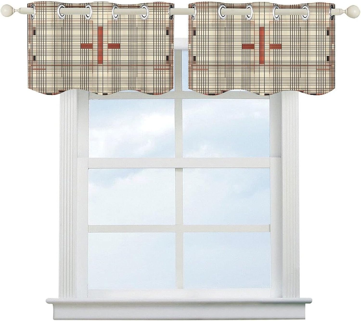 Red Block Pattern 2 Pack Valance Curtains Window Treatments. Adjustable Curtain with Rod Pocket.Cafe Curtains is Half Curtains for Privacy Decorative 52x18.1 Inch.