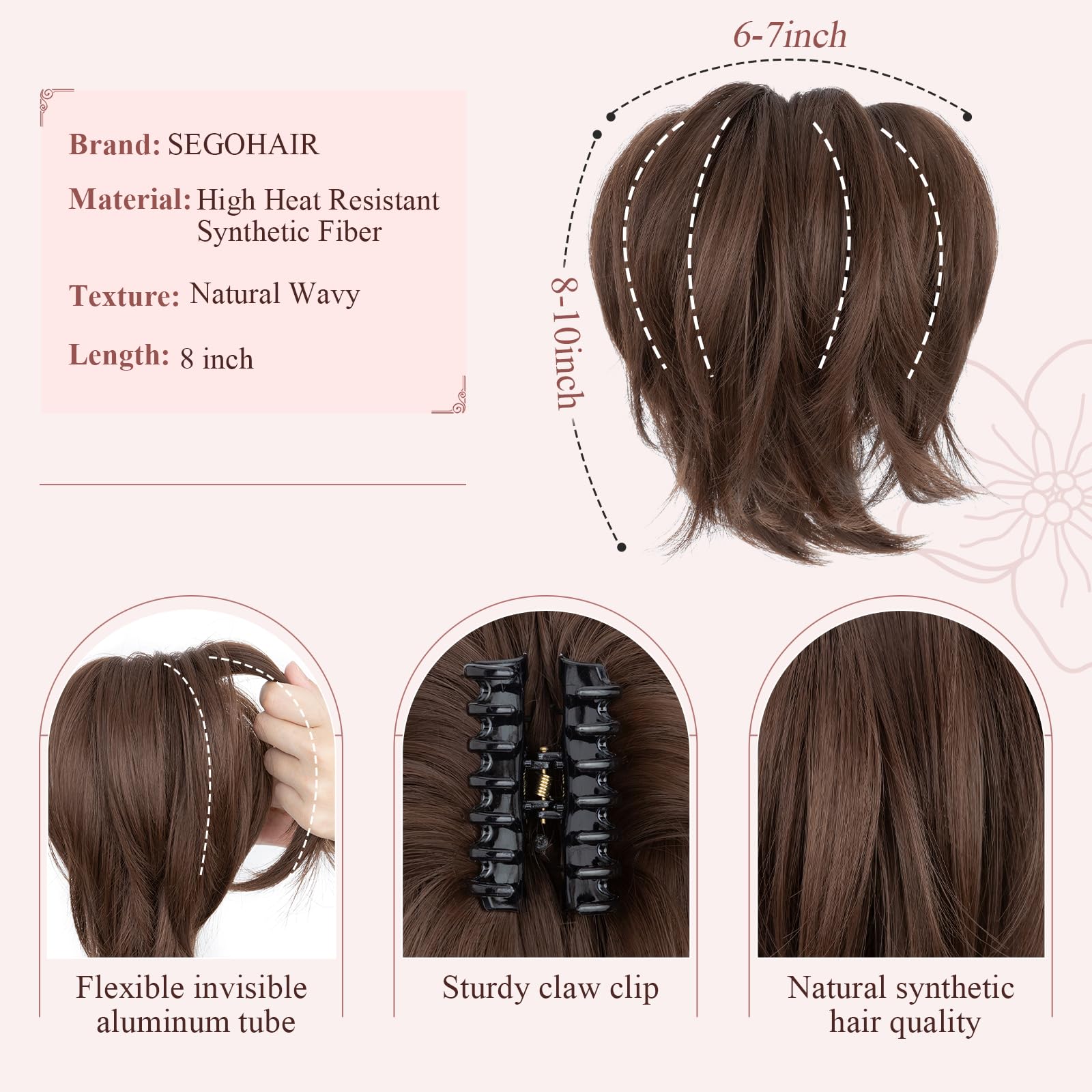 SEGOHAIR Claw Clip Short Ponytail Extension Messy Bun Hair Piece - Image 2