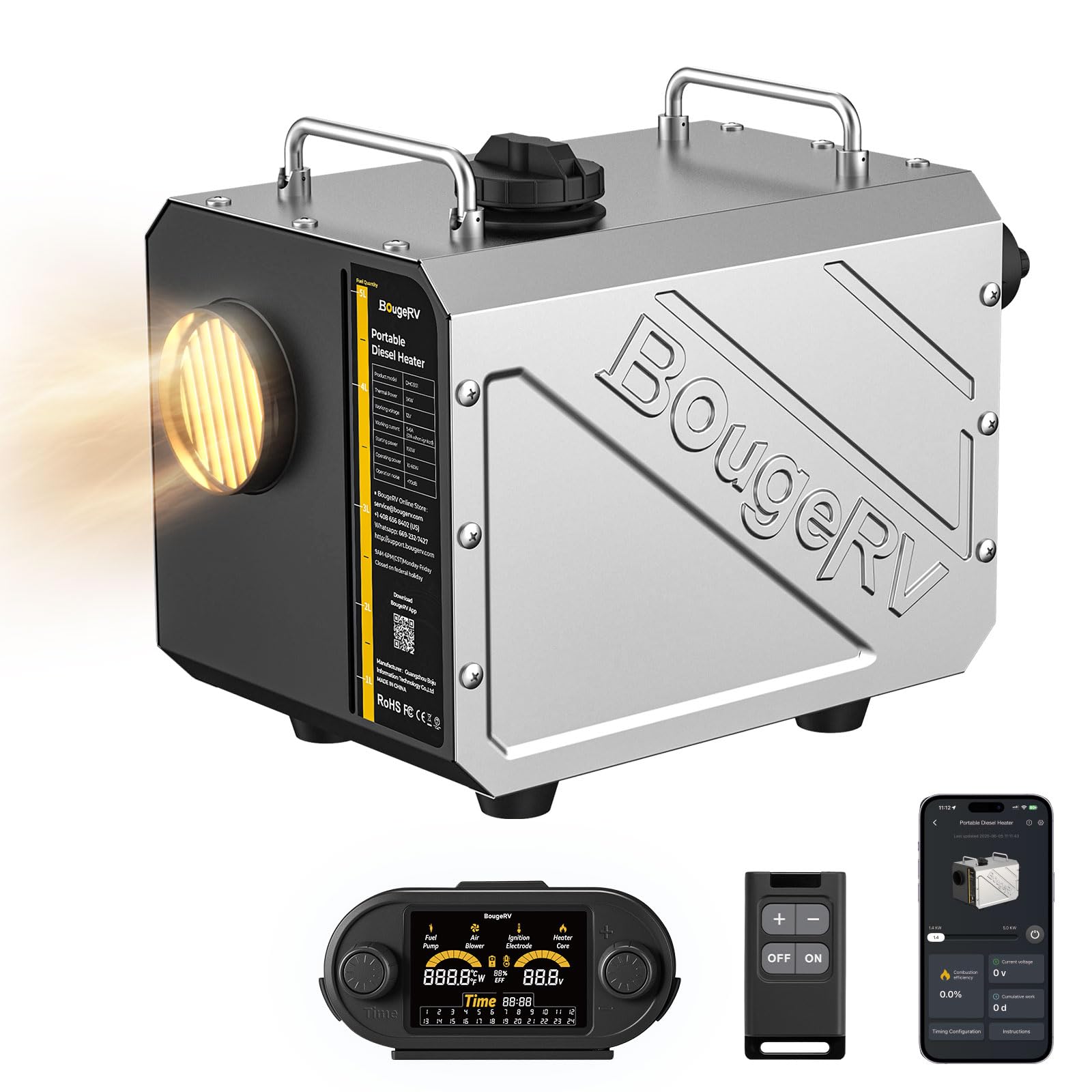 VEVOR 8 kW DC 12 V/24 V draagbare dieselverwarming (alles in één) met afstandsbediening en lcd-display, geluidsarm, 4 liter brandstoftank voor vrachtwagen, camper