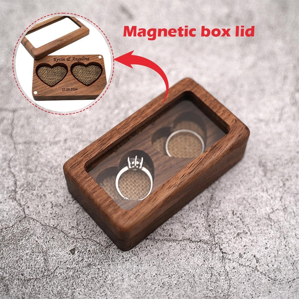 Scatola Porta Anelli A Cuore In Legno Di Noce Con Velluto – Per Fidanzamento E Matrimonio - 4