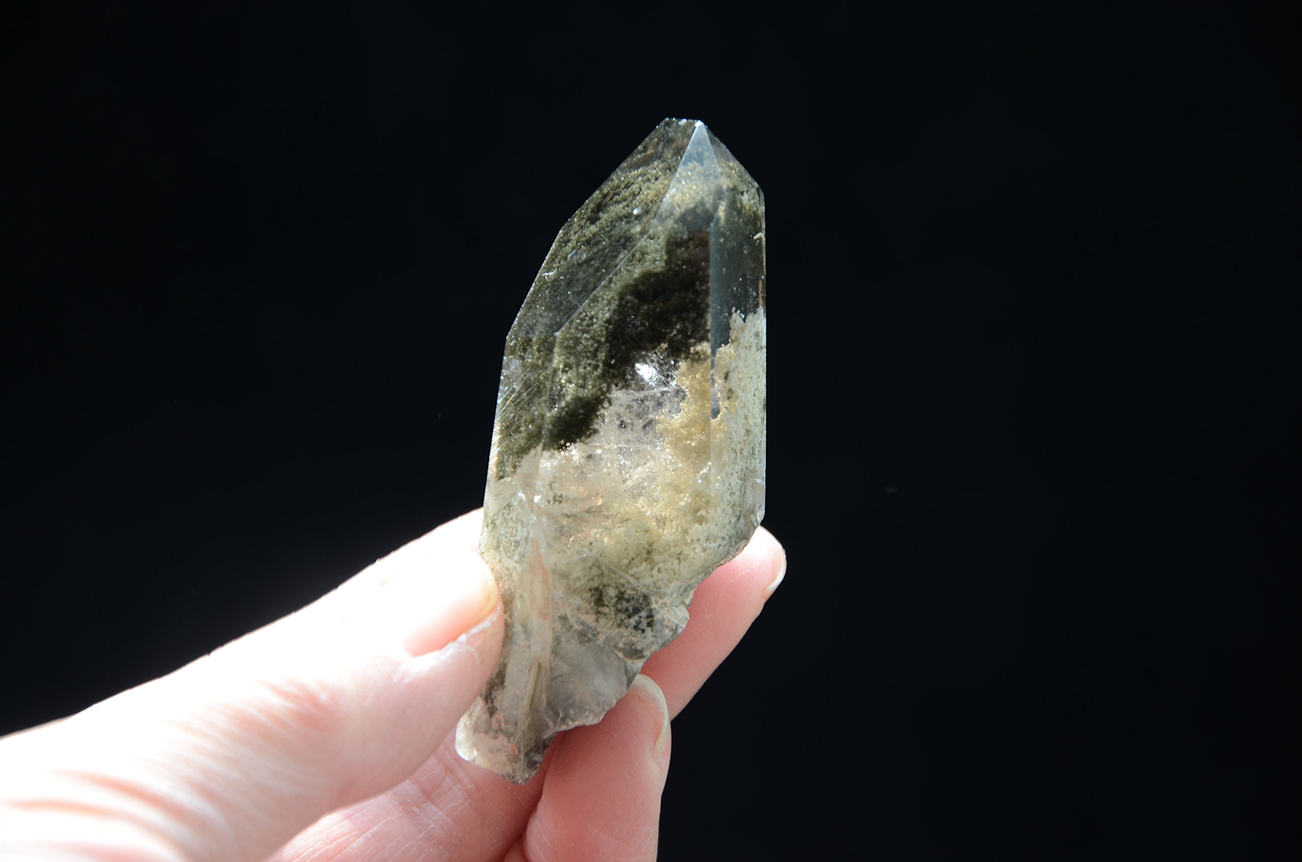 Real Tibet Himalayan High Altitude Clear 6 Sided Single Terminated Crystal Point Quartz Bacchetta da 2,63 Pollici con Fantasmi Verdi Spirituale Crystal Specimen