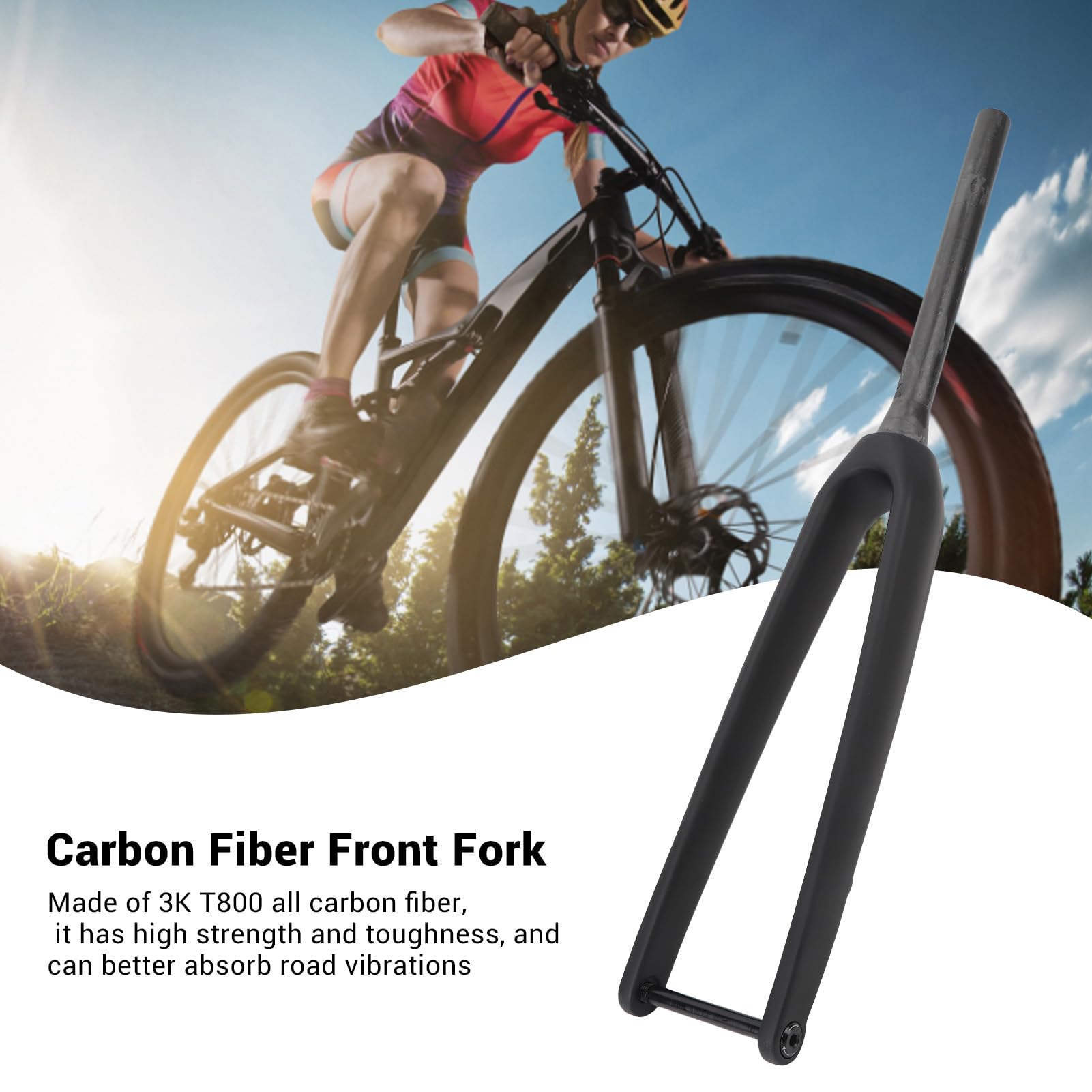 Fahrrad-Vorderradgabel aus 3K-T800-Kohlefaser, 100 x 12 mm Steckachse, 1-1/8 Zoll Durchmesser, 45 mm versetzte flache Scheibenbrems-Vorderradgabel (Matt)