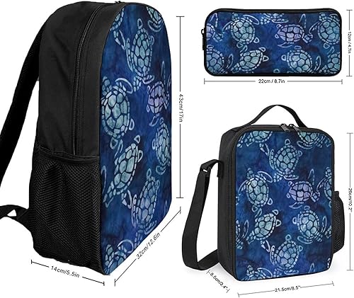 Miniatura 2 de Mochila para portátil de 17 pulgadas con estampado de tortuga marina, bolsa de almuerzo, estuche ligero de 3 piezas para viajes, senderismo
