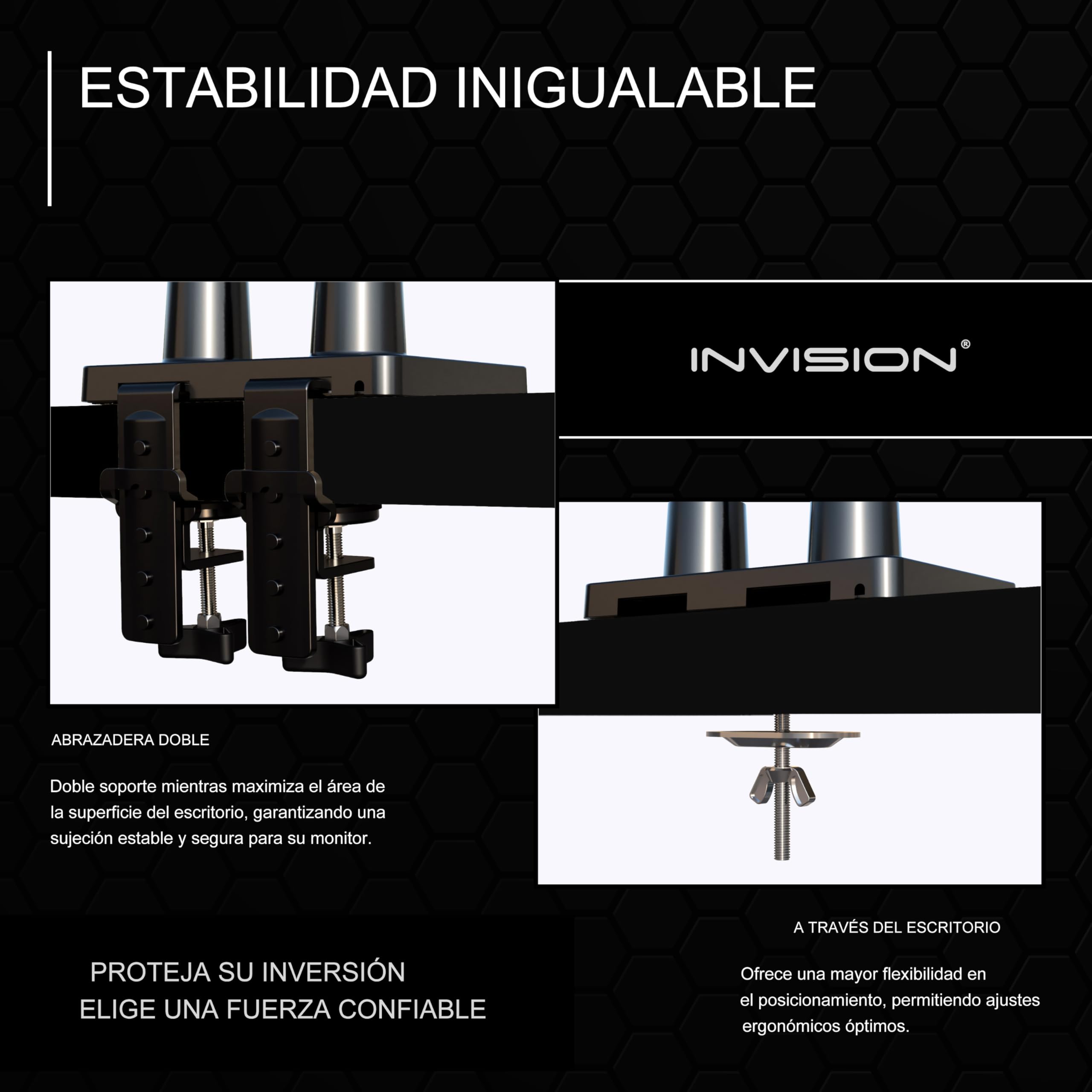 Invision Soporte Monitor Doble Brazo para Pantallas 24-35 Pulgadas, VESA 75/100mm, Altura Ajustable Inclinar Girar y Extender, Resorte de Gas Montaje de Abrazadera de Escritorio Peso 2-15kg (MX900)