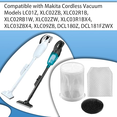 Miniatura 2 de Filtros compatibles con aspiradoras inalámbricas Makita LC01Z, XLC02ZB, XLC02R1B, XLC02RB1W, XLC02ZW, XLC03R1BX4, XLC03ZBX4, XLC09ZB, DCL180Z,