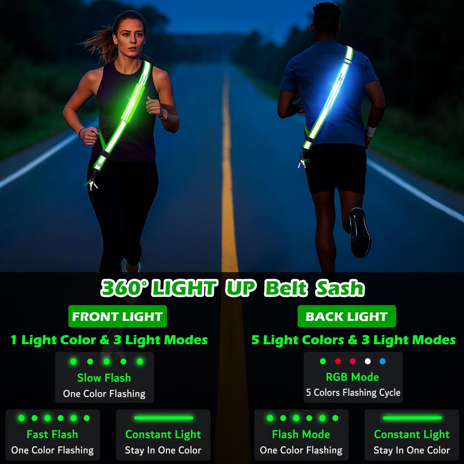 Cintura Riflettente a LED Ricaricabile Impermeabile con Tasca per Cellulare per Running
